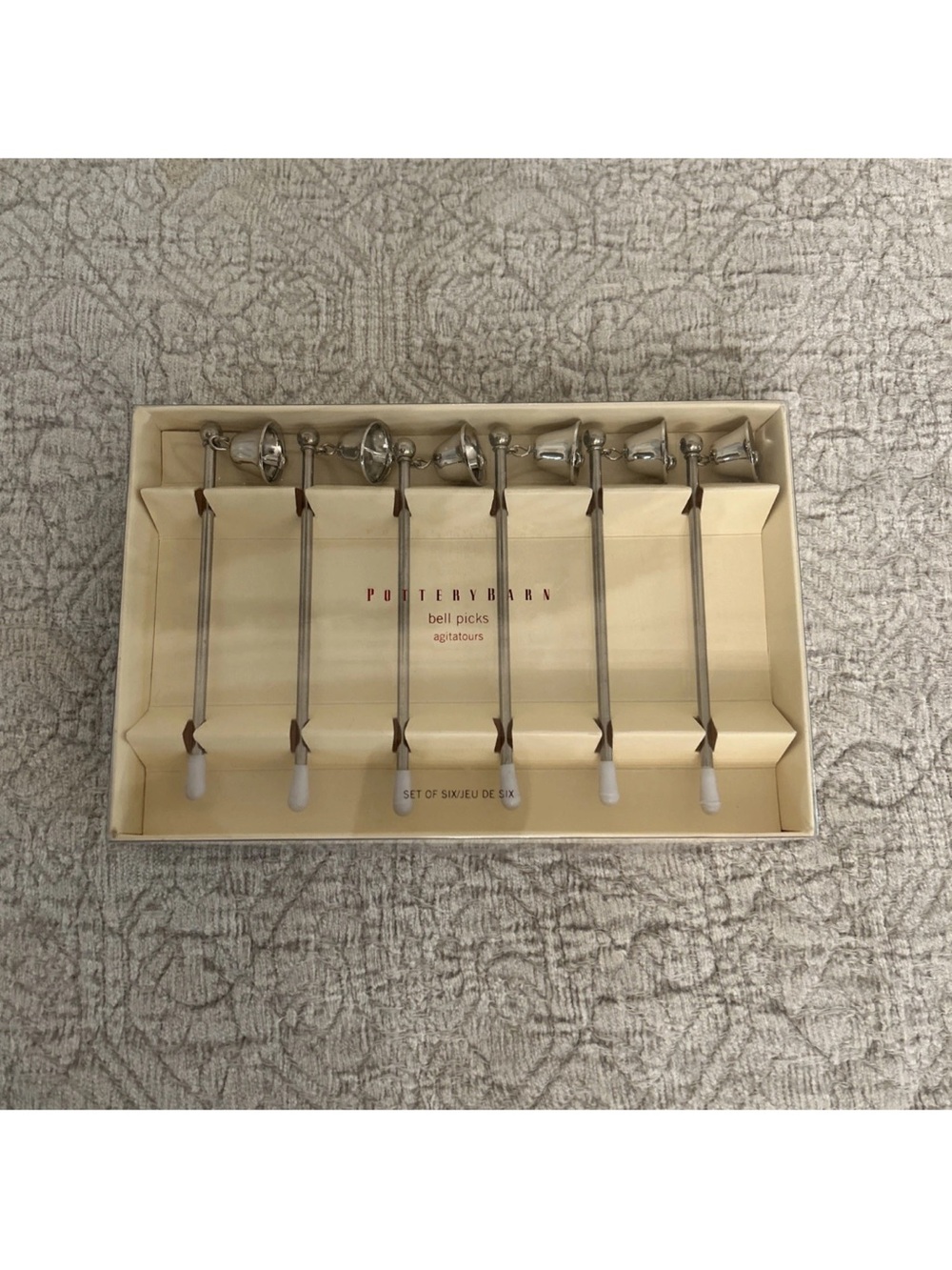 POTTERY BARN Set of 6 Bell Picks Appetizers Christmas Holiday New in Box